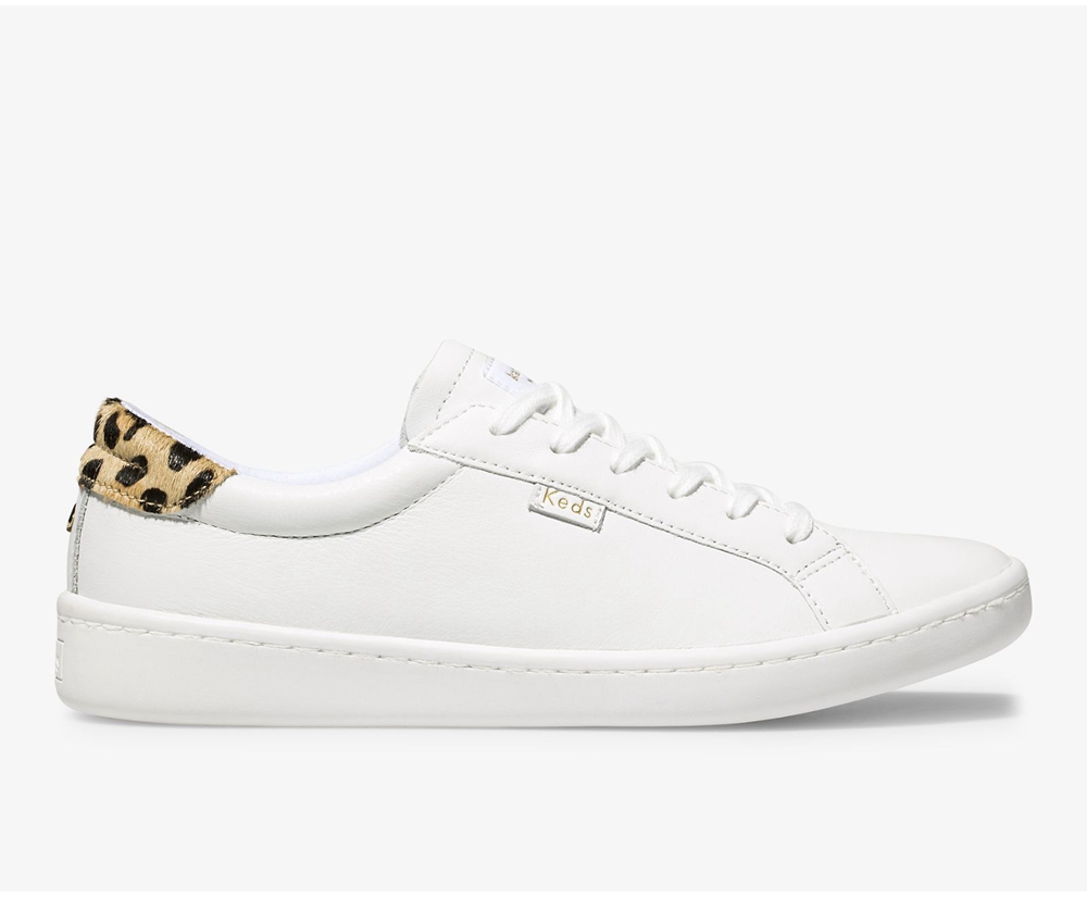 Womens Keds Sneakers - Kate Spade new york Ace Leather Calf Hair - White - 5836-YQRIM